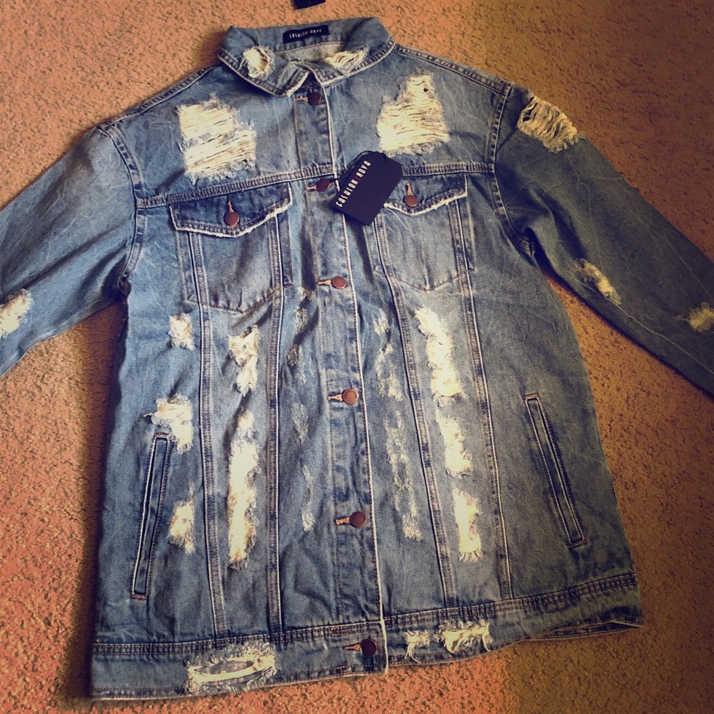 Fashion Nova Shredded Oversized Denim Jacket